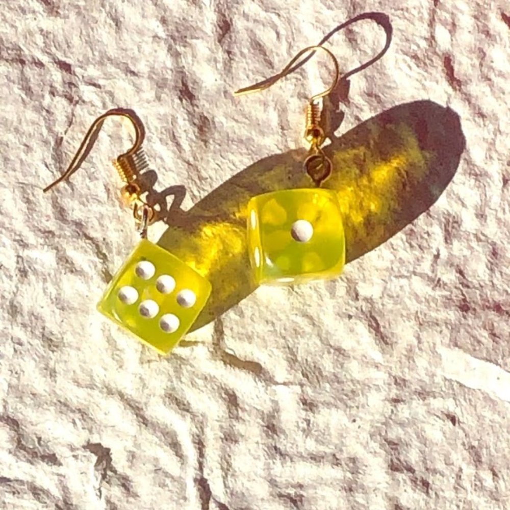 Yellow dice earrings